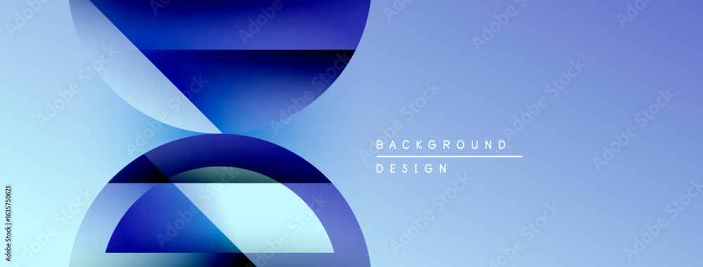 Poster abstract blue shapes overlap, creating dynamic visual effect. gradient colors suggest depth, modern 