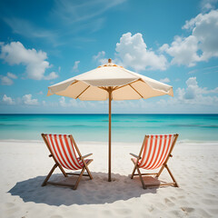 Fototapeta premium Sunny Afternoon with Beach Chairs and Parasol