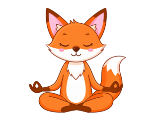 Catofox Sitting in Meditation Pose, Minimalist Cartoon Style, Transparent Background PNG