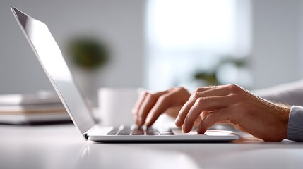 close up of hands typing on laptop