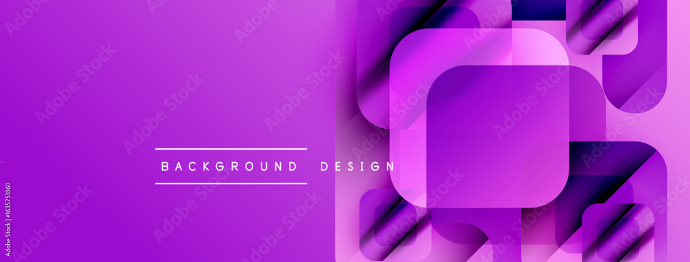 Poster purple gradient background features overlapping squares. modern design elements create dynamic visua