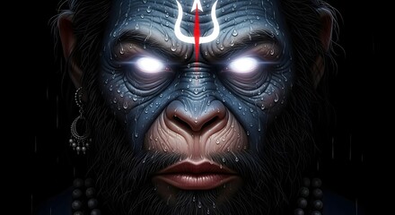 Hanuman digital art hindu god monkey god glowing eyes spiritual deity illustration