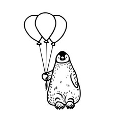 cute penguin holding balloons vector