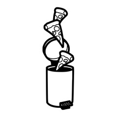 waste of fast food concept: pizza slices in garbage bin