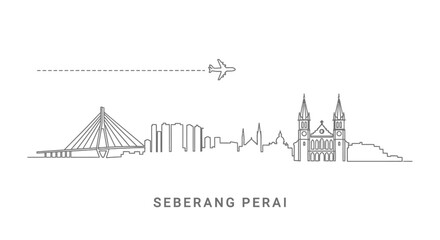 Obraz premium Seberang Perai Skyline with Plane, and Travel.