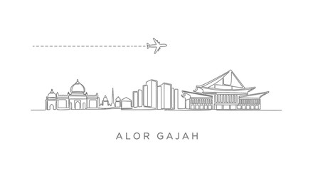 Alor Gajah Skyline Minimalist Vector.