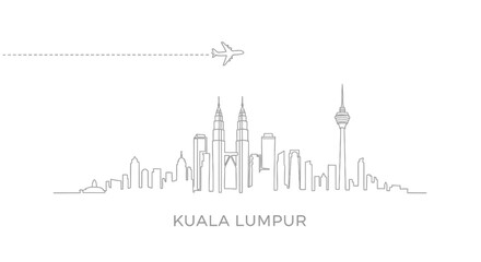 Fototapeta premium Kuala Lumpur Skyline Airplane flying.
