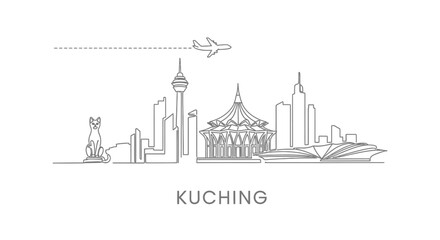 Obraz premium Kuching with Malaysia Skyline, and Minimalist Vector Art.
