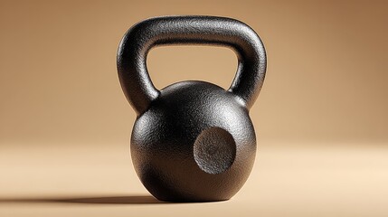 Minimalistic 3D design featuring a black kettlebell with a soft highlight effect