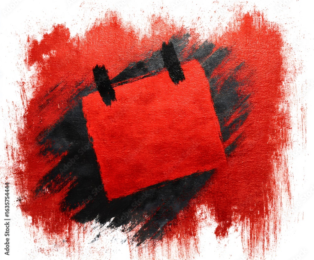 Poster red and black brush strokes are creating an abstract painting with a blank space in the center, offe