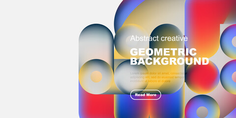 Abstract geometric shapes, vibrant colors, modern design. Text overlay promotes further exploration, clean aesthetic.