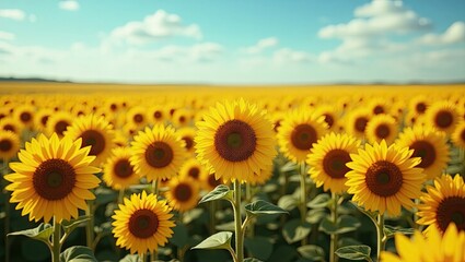 Obraz premium A vast expanse of sunflowers under a clear sky.