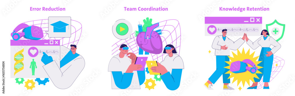 Poster vector illustration of error reduction and team coordination