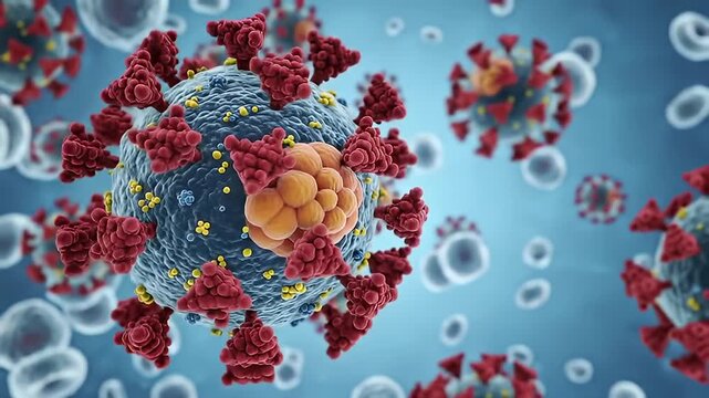 Virus infecting human cells digitally illustrated - Powered by Adobe