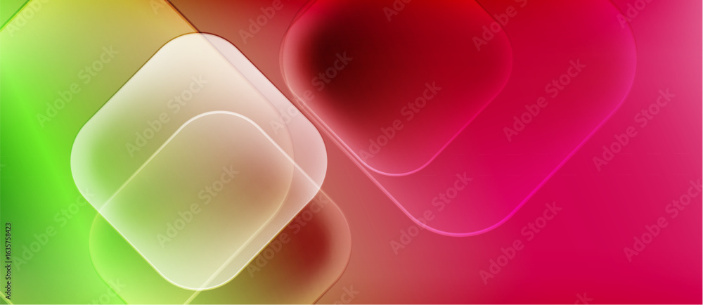 Poster abstract gradients blend green, yellow, red hues. overlapping translucent shapes create soft visual 