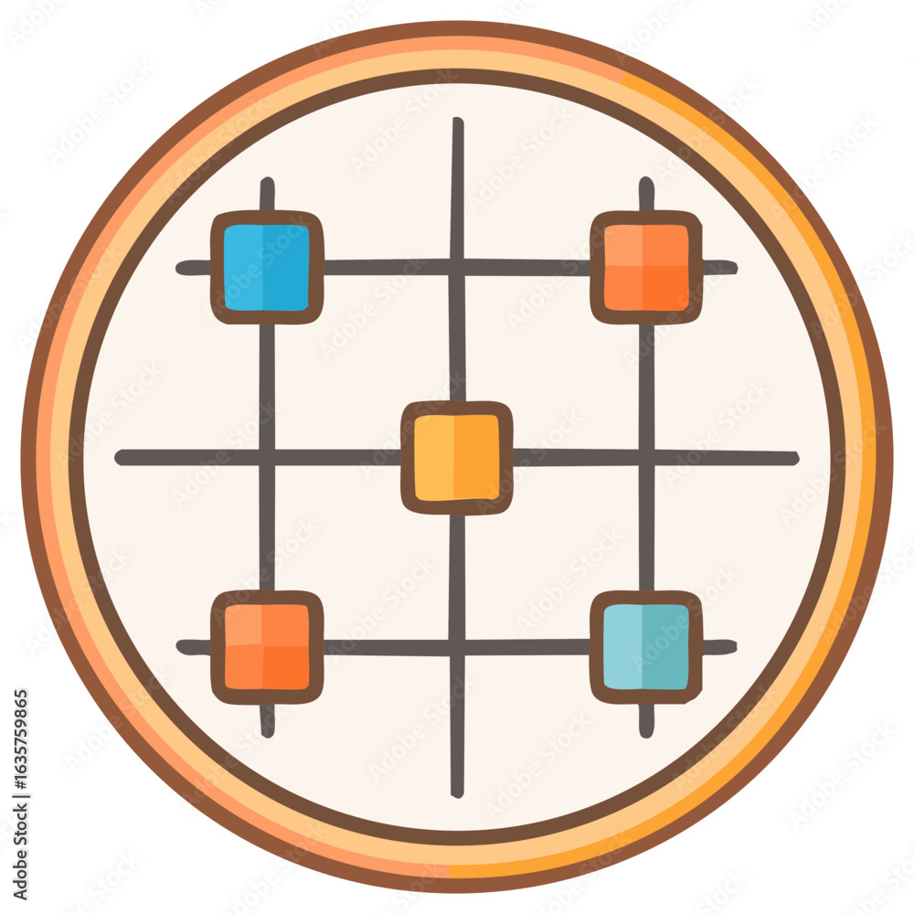 Poster abstract grid with colorful square icons inside a circle in flat design style
