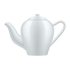 Illustration of a porcelain teapot with a sleek, elegant design on a clean white background, suitable for graphic projects that require the use of classic kitchenware elements.