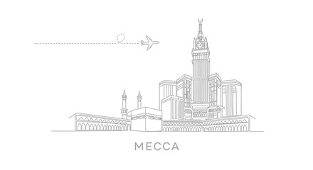 Fototapeta premium Mecca Skyline Travel to Saudi Arabia Line art.