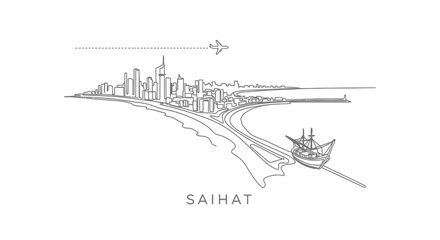 Obraz premium Saihat Cityscape Line Art with Saudi Arabia.