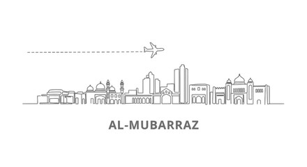 Obraz premium AlMubarraz Skyline with Airplane, Saudi Arabia, and Minimal.