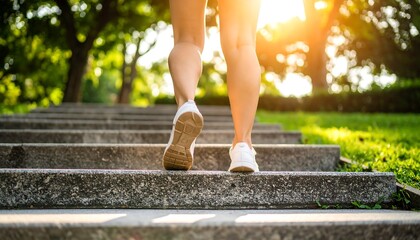 Person walking up stairs in park