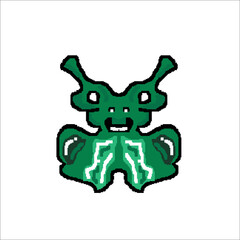 green alien doll with piskel art style can be used as graphic design 