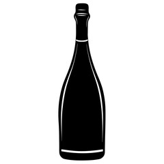 Black champagne bottle silhouette white background