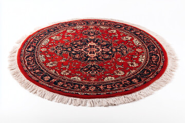 Fototapeta premium Unique pattern rug isolated on white background, Selective focus middle east style carpet on the floor.