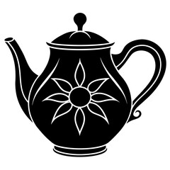 Black teapot with floral design white vector