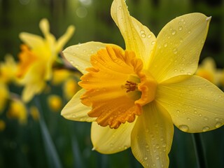 yellow daffodil flower with water drops