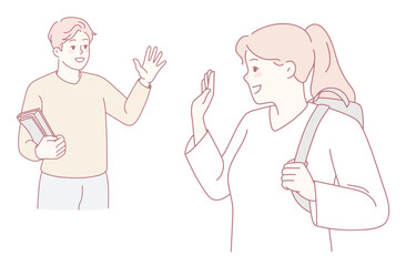 Two friends greet each other with smiles, showcasing their uplifting friendship and positive connections