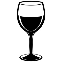Black wine glass silhouette with red wine white vector