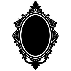 Ornate oval mirror frame black silhouette decorative