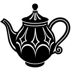 Ornate black teapot silhouette vector white background