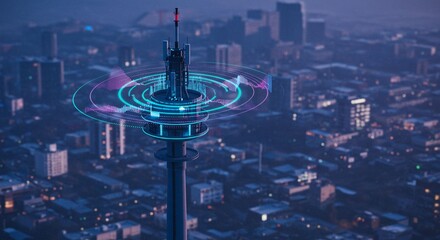 Futuristic tower over modern city