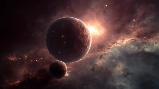 Majestic deep space nebula with two glowing planets and countless twinkling stars in a vibrant cosmic sky &mdash; breathtaking astronomy and astrophotography background of the universe