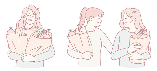A delightful illustration that showcases the unbreakable bond between friends as they go grocery shopping together