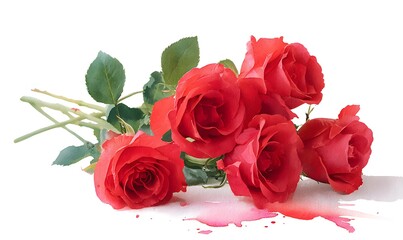 Fototapeta premium Watercolor, a bouquet of red roses