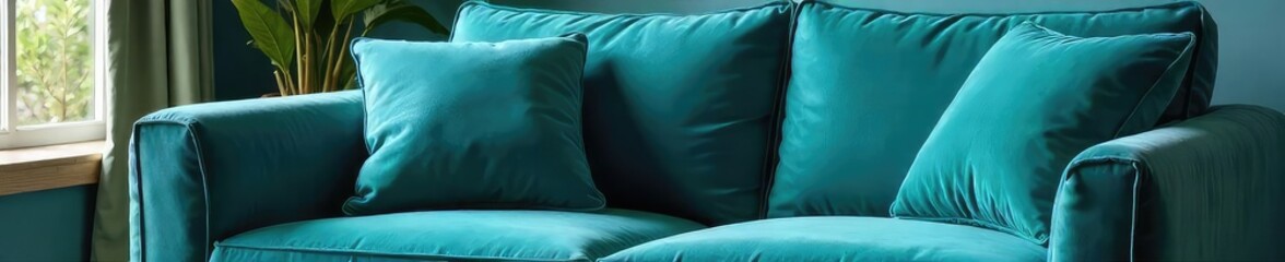 Plump, plush living room cushion in a rich teal velvet fabric, offering ultimate comfort and style  Perfect for adding a touch of luxury to any sofa or armchair , room decor, blue