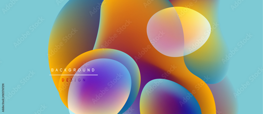 Poster abstract colorful shapes overlap. vibrant gradients create fluid design. background features text ba