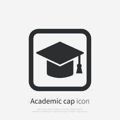 Traditional graduation hat silhouette logo. Black icon of graduation student  cap isolated on white background. Vector illustration front view