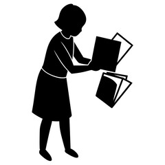 Person holding open books black silhouette reading