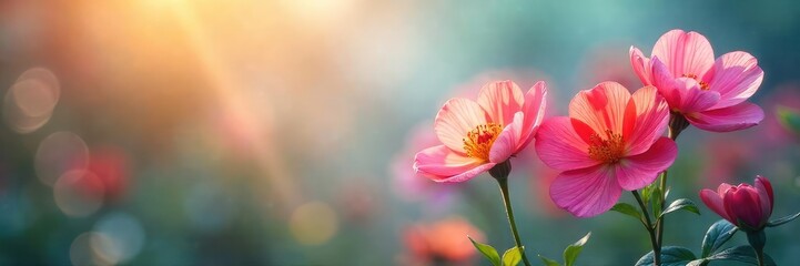 Close-up of vibrant, colorful flowers with gentle, ethereal mist suggesting breath, creating a tranquil and serene floral scene , beauty, blossom