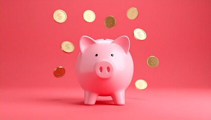 Pink piggy bank with gold coins (1)
