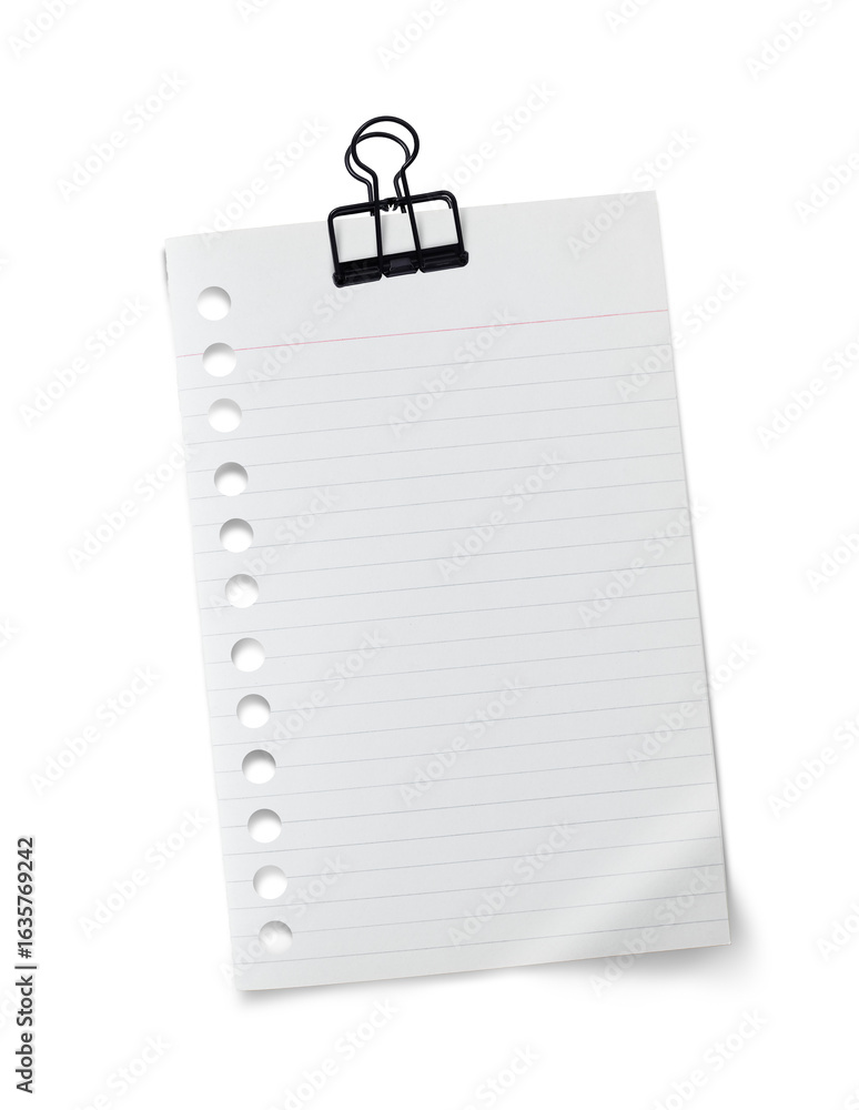 Poster paper clip isolated. blank white grid notepaper mockup. real notepad with grid line isolated.