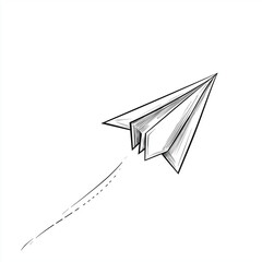 A simple line drawing of a paper airplane flying upward with a dotted line indicating its path