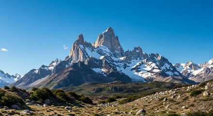 Stunning view: a scenic view of fitz roy mountain in patagonia, argentina, under a clear blue sky