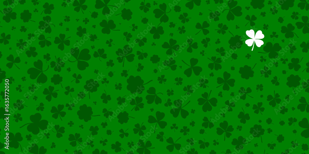 Poster shamrock or green clover leaves pattern background flat design vector illustration. st patricks day 