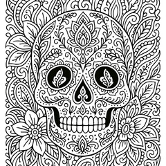 Henna Pattern of Skull, Skeleton and Flower