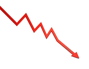 Falling Red Stock Market Graph on Futuristic Blue Tech Grid